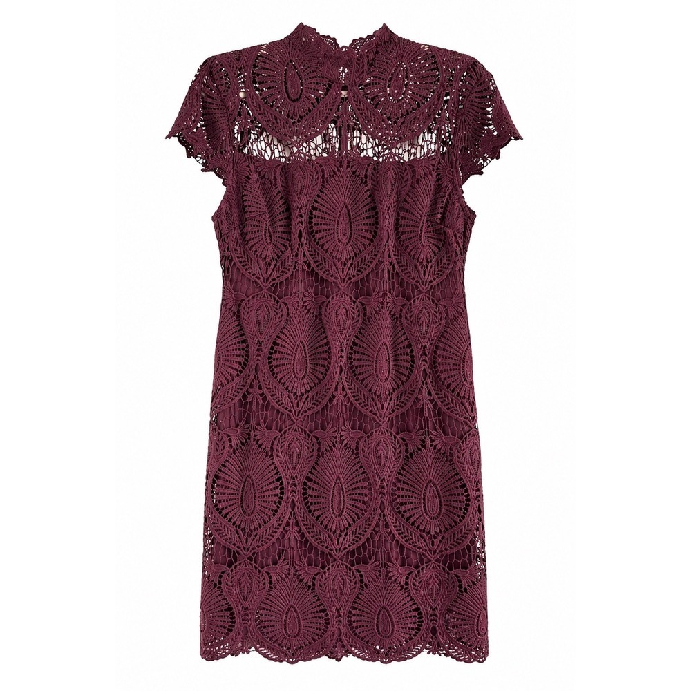 Premier Amour Burgundy Lace Dress – Size 12 – NWT High Neck Sheath